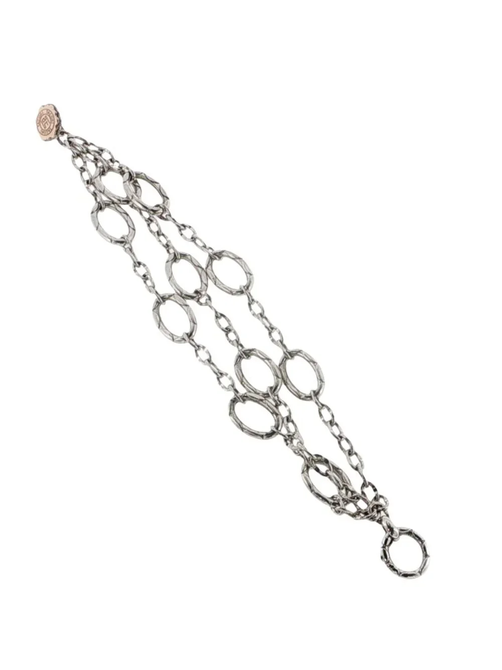 TACORI 925 Silver & 18K Gold Three strand Oval Link Chain Bracelet Size 7
